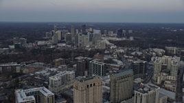 6.7K aerial stock footage of Buckhead skyscrapers and office buildings at sunset, Atlanta, Georgia Aerial Stock Footage | AX0171_0170