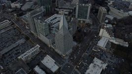 6.7K aerial stock footage fly over the Terminus office complex and apartment buildings at sunset, Atlanta, Georgia Aerial Stock Footage | AX0171_0174