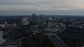 6.7K aerial stock footage approach Buckhead office buildings and skyscrapers at sunset, Atlanta, Georgia Aerial Stock Footage | AX0171_0178