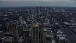 6.7K aerial stock footage of a view of Midtown and Downtown Atlanta at sunset, Georgia Aerial Stock Footage | AX0171_0184