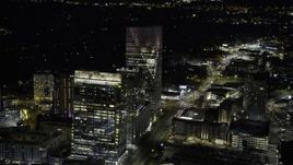 6.7K aerial stock footage of flying by the Terminus office complex at night in Buckhead, Atlanta, Georgia Aerial Stock Footage | AX0171_0212