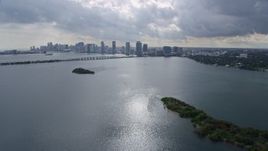 6.7K aerial stock footage approach causeway and the Downtown Miami skyline, Florida Aerial Stock Footage | AX0172_077