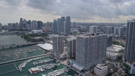 6.7K aerial stock footage flyby bayside hotel to reveal performing arts center, Downtown Miami, Florida Aerial Stock Footage | AX0172_080