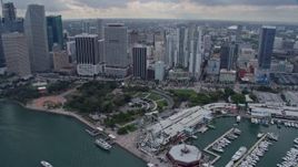 6.7K aerial stock footage flyby Bayfront Park and Bayside Marina in Downtown Miami, Florida Aerial Stock Footage | AX0172_083