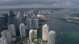 6.7K aerial stock footage pan from port to reveal bayside skyscrapers, Downtown Miami, Florida Aerial Stock Footage | AX0172_106