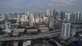 6.7K aerial stock footage of a view of city buildings and tall skyscrapers in Downtown Miami, Florida Aerial Stock Footage | AX0172_110