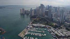 6.7K aerial stock footage of a waterfront park and marina in Downtown Miami, Florida, reveal islands in the bay Aerial Stock Footage | AX0172_117