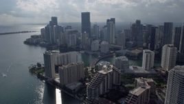 6.7K aerial stock footage of panning across river and skyscrapers in Downtown Miami, Florida Aerial Stock Footage | AX0172_118