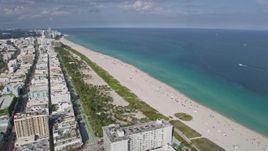 6.7K aerial stock footage of the Atlantic Ocean and beach park in South Beach, Miami, Florida Aerial Stock Footage | AX0172_131