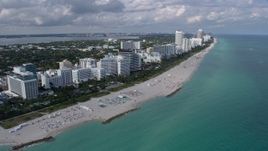 6.7K aerial stock footage a view of beachside hotels in South Beach, Miami, Florida Aerial Stock Footage | AX0172_134