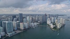 6.7K aerial stock footage of Downtown Miami skyscrapers and Brickell Key in Florida Aerial Stock Footage | AX0172_153