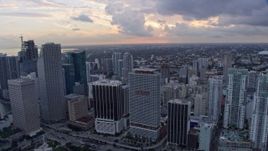 6.7K aerial stock footage of passing Downtown Miami skyscrapers and city buildings, Florida at sunset Aerial Stock Footage | AX0172_166