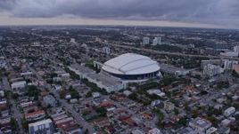6.7K aerial stock footage approach the stadium in Little Havana at sunset, Miami, Florida Aerial Stock Footage | AX0172_179