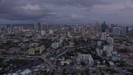 6.7K aerial stock footage wide view of Downtown Miami skyline at twilight, Florida Aerial Stock Footage | AX0172_201