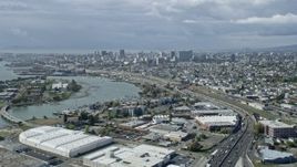 6K aerial stock footage of approaching the Downtown Oakland skyline, California Aerial Stock Footage | AX0173_0003