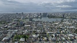 6K aerial stock footage of approaching Lake Merritt and Downtown Oakland, California Aerial Stock Footage | AX0173_0006