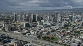 6K aerial stock footage of passing by downtown office buildings in Oakland, California Aerial Stock Footage | AX0173_0018