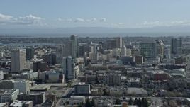 6K aerial stock footage of flying past downtown office buildings in Oakland, California Aerial Stock Footage | AX0173_0024