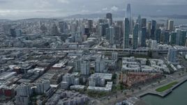 6K aerial stock footage tilt from South of Market, reveal and approach Salesforce Tower, San Francisco, California Aerial Stock Footage | AX0173_0037