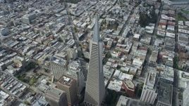 6K aerial stock footage of approaching the famous Transamerica Pyramid, San Francisco, California Aerial Stock Footage | AX0173_0039