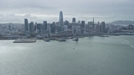 6K aerial stock footage flyby the city's skyline seen from the bay, Downtown San Francisco, California Aerial Stock Footage | AX0173_0045