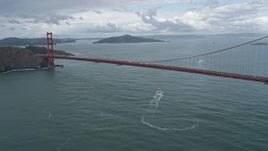 6K aerial stock footage tilt from the bay to reveal the iconic Golden Gate Bridge, San Francisco, California Aerial Stock Footage | AX0173_0059