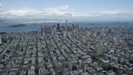 6K aerial stock footage fly toward Downtown San Francisco skyline from Pacific Heights, California Aerial Stock Footage | AX0173_0065