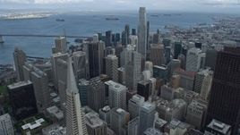 6K aerial stock footage of flying past tall skyscrapers in Downtown San Francisco, California Aerial Stock Footage | AX0173_0067