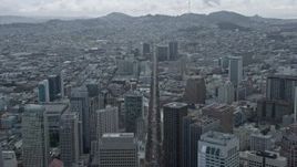 6K aerial stock footage follow Market Street toward office buildings, San Francisco, California Aerial Stock Footage | AX0173_0075