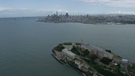 6K aerial stock footage of the San Francisco skyline seen from Alcatraz, California Aerial Stock Footage | AX0173_0086