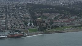 6K aerial stock footage of the Palace of Fine Arts seen from San Francisco Bay, California Aerial Stock Footage | AX0173_0090