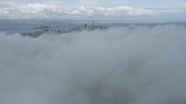 6K aerial stock footage fly above fog with a view of the San Francisco skyline, California Aerial Stock Footage | AX0173_0093