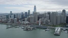 6K aerial stock footage of Downtown San Francisco skyscrapers and the Ferry Building, California Aerial Stock Footage | AX0173_0109