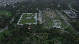 6K aerial stock footage of the California Academy of Sciences and Music Concourse, Golden Gate Park, San Francisco, California Aerial Stock Footage | AX0173_0118