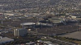 6K aerial stock footage of the arena and stadium in Oakland, California Aerial Stock Footage | AX0174_0001