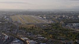 6K aerial stock footage of San Jose International Airport at sunset, California Aerial Stock Footage | AX0174_0032