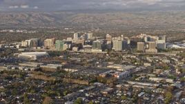 6K aerial stock footage of a static view of Downtown San Jose at sunset, California Aerial Stock Footage | AX0174_0036