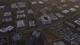 6K aerial stock footage approach and orbit Samsung corporate office building at sunset, San Jose, California Aerial Stock Footage | AX0174_0045