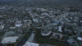 6K aerial stock footage of Kaiser Permanente Medical Center buildings at sunset, Redwood City, California Aerial Stock Footage | AX0174_0056