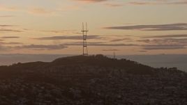 6K aerial stock footage of Sutro Tower at sunset, San Francisco, California Aerial Stock Footage | AX0174_0076