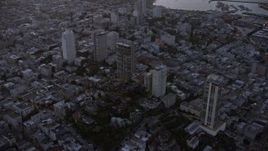6K aerial stock footage of apartment buildings at twilight in Russian Hill, San Francisco, California Aerial Stock Footage | AX0174_0105