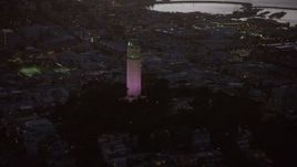 6K aerial stock footage of orbiting Coit Tower at twilight, San Francisco, California Aerial Stock Footage | AX0174_0122
