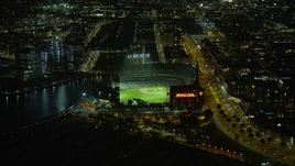 6K aerial stock footage of Oracle Park stadium at night, San Francisco, California Aerial Stock Footage | AX0174_0140