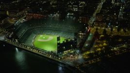 6K aerial stock footage orbit Oracle Park stadium at night, San Francisco, California Aerial Stock Footage | AX0174_0141
