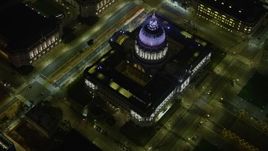 6K aerial stock footage of San Francisco City Hall at night, California Aerial Stock Footage | AX0174_0150