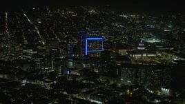 6K aerial stock footage of apartment complex and San Francisco City Hall at night, California Aerial Stock Footage | AX0174_0155