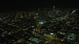 6K aerial stock footage a view of Downtown San Francisco skyscrapers at night, California Aerial Stock Footage | AX0174_0156