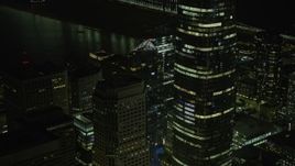 6K aerial stock footage of Millennium Tower and Salesforce Tower in Downtown San Francisco at night, California Aerial Stock Footage | AX0174_0165
