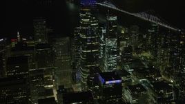 6K aerial stock footage of orbiting Salesforce Tower in Downtown San Francisco at night, California Aerial Stock Footage | AX0174_0166
