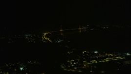 6K aerial stock footage approach the Golden Gate Bridge from Presidio at night, California Aerial Stock Footage | AX0174_0175